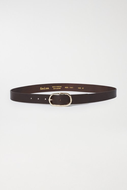 Leather belt with gem buckle
