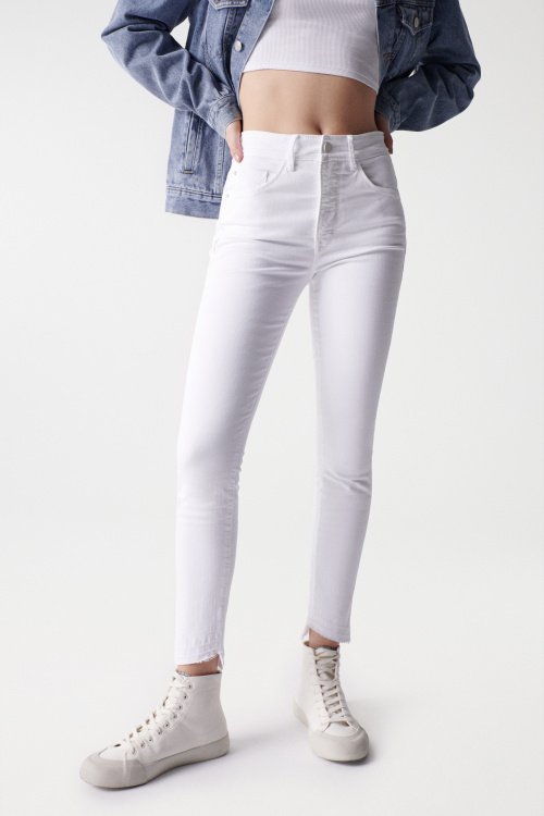 Secret glamour push in cropped jeans in coloured fabric