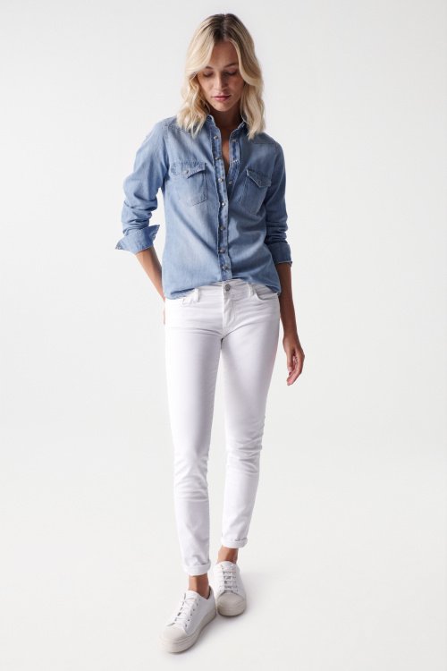 Top more than 79 denim shirt and white pants super hot - in.eteachers