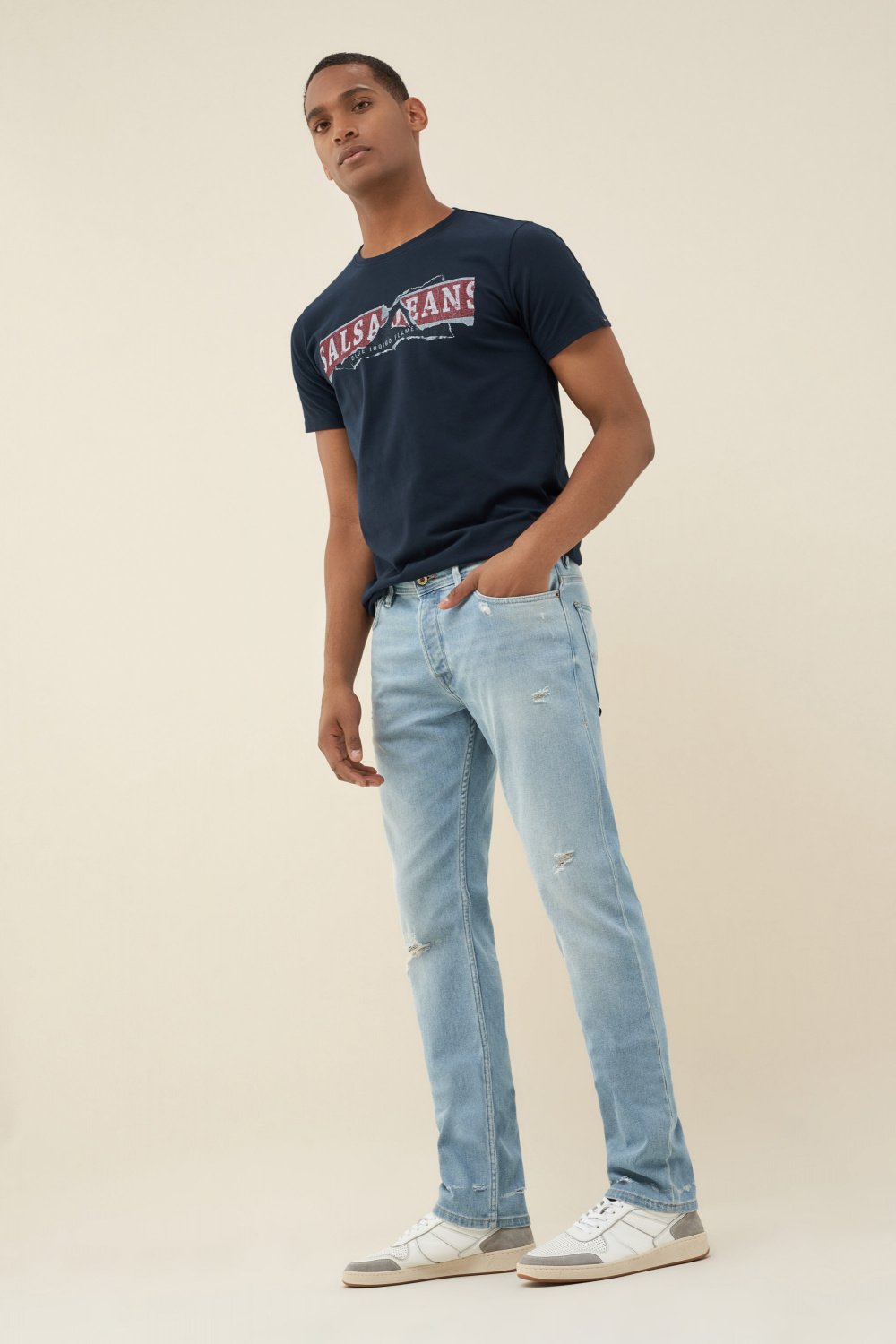 Lima tapered premiun wash bleach jeans with rips - Salsa