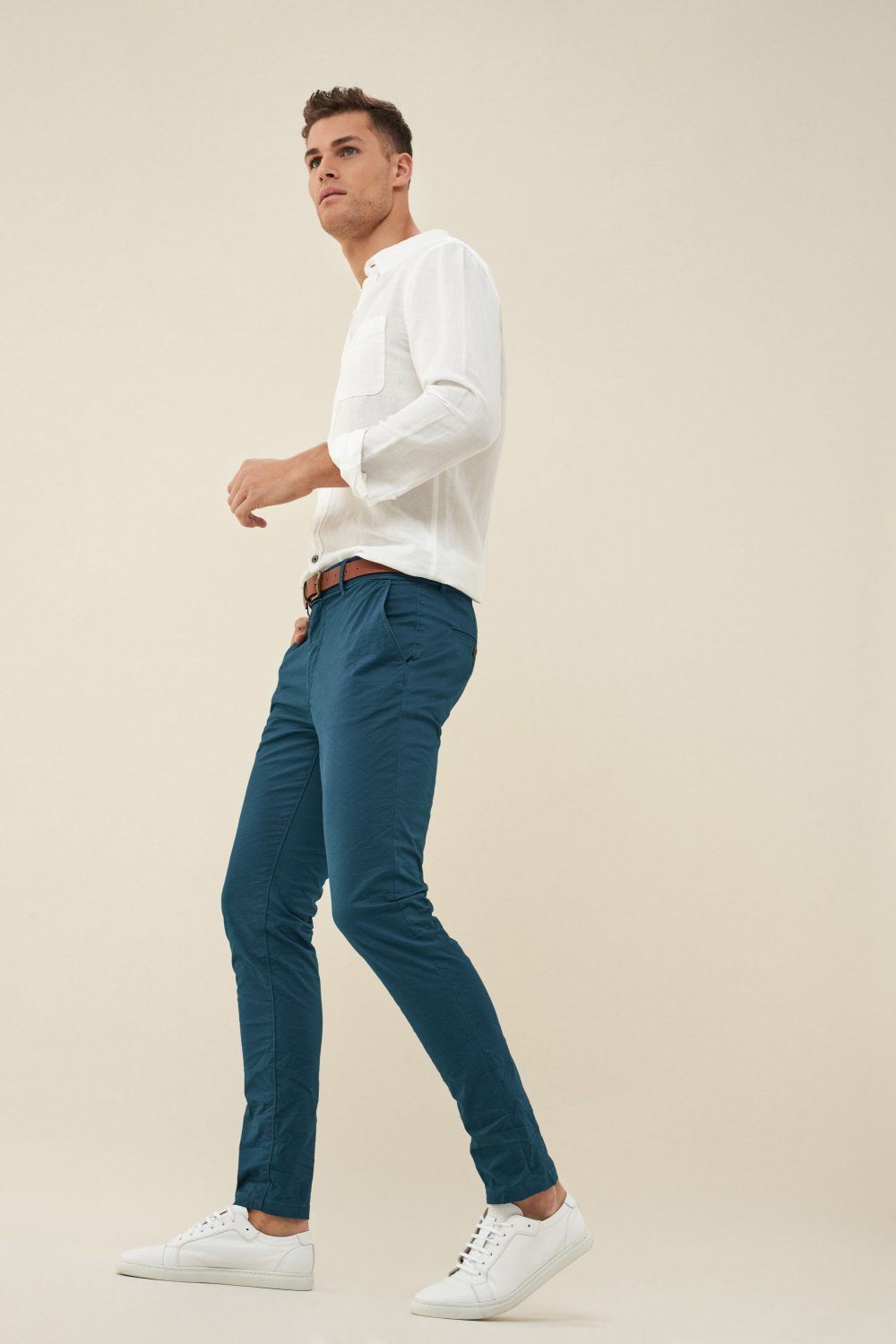 Andy slim chino trousers in microprint with belt - Salsa