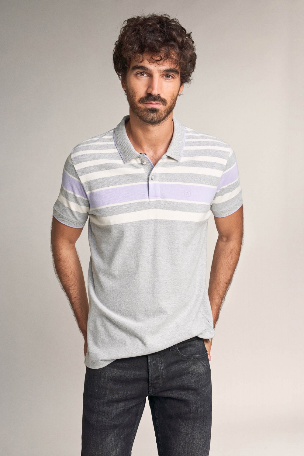 Regular fit polo shirt with stripes on chest - Salsa