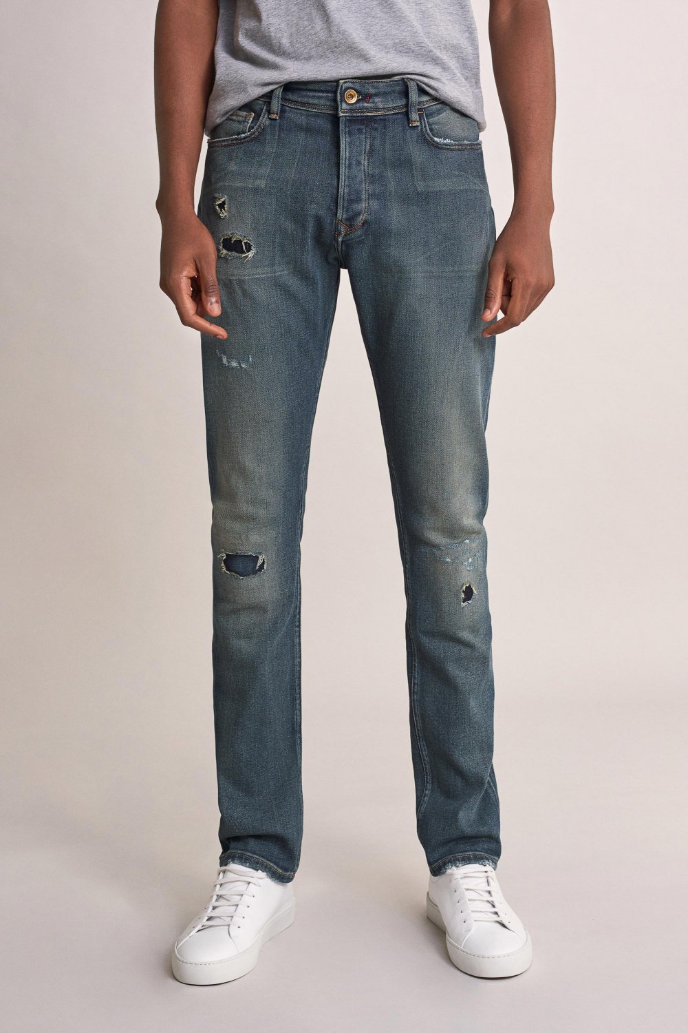 Slender slim carrot premium wash jeans with rips - Salsa