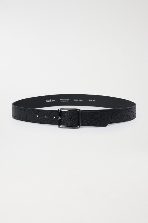 Crocodile effect leather belt with square buckle