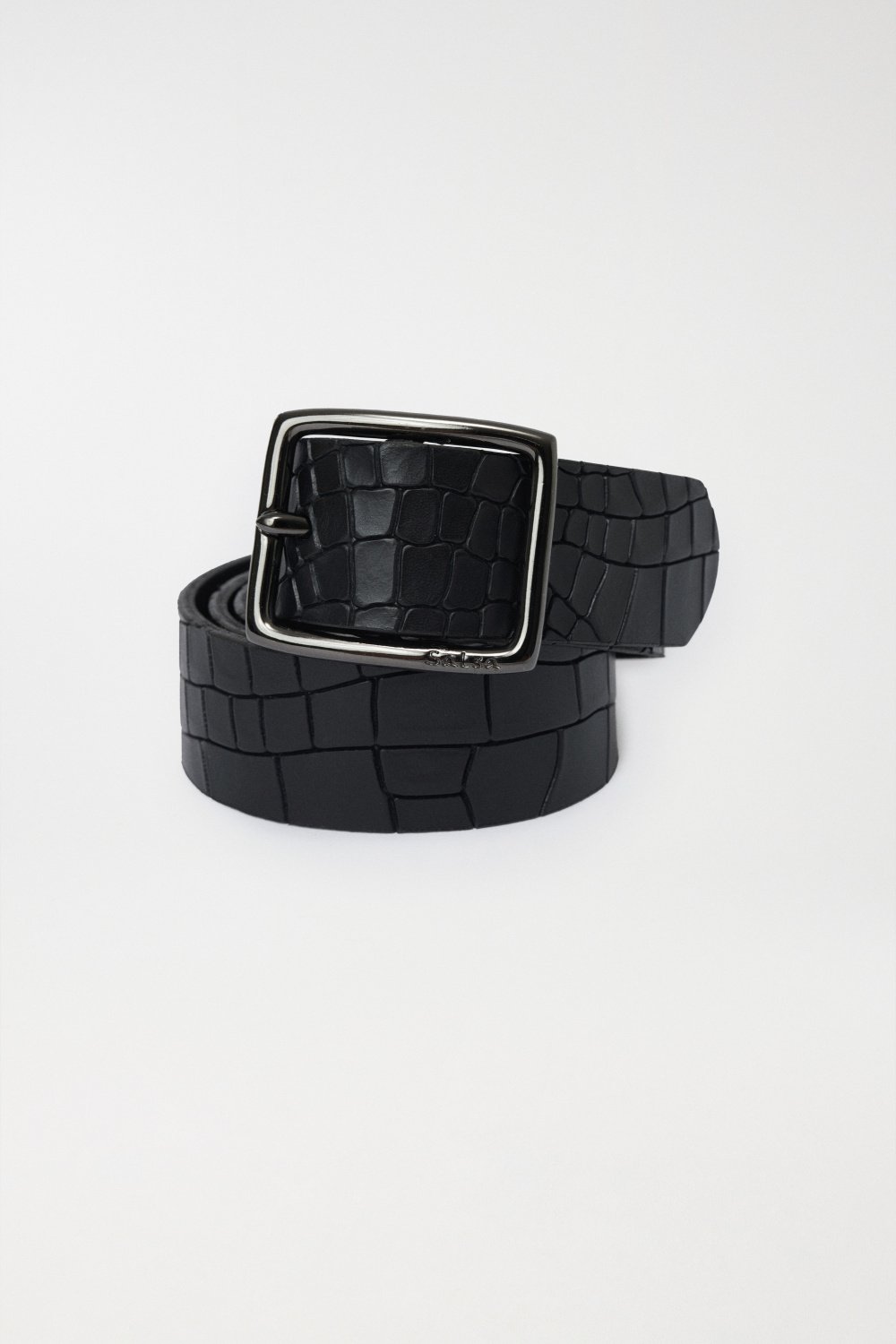 Crocodile effect leather belt with square buckle - Salsa