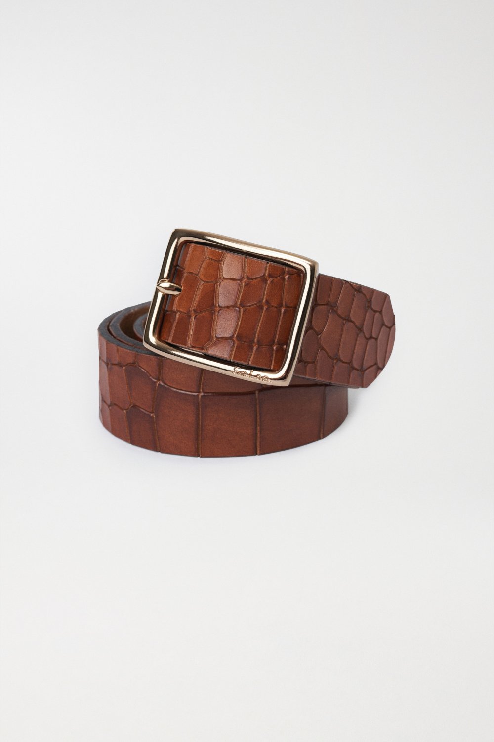 Crocodile effect leather belt with square buckle - Salsa