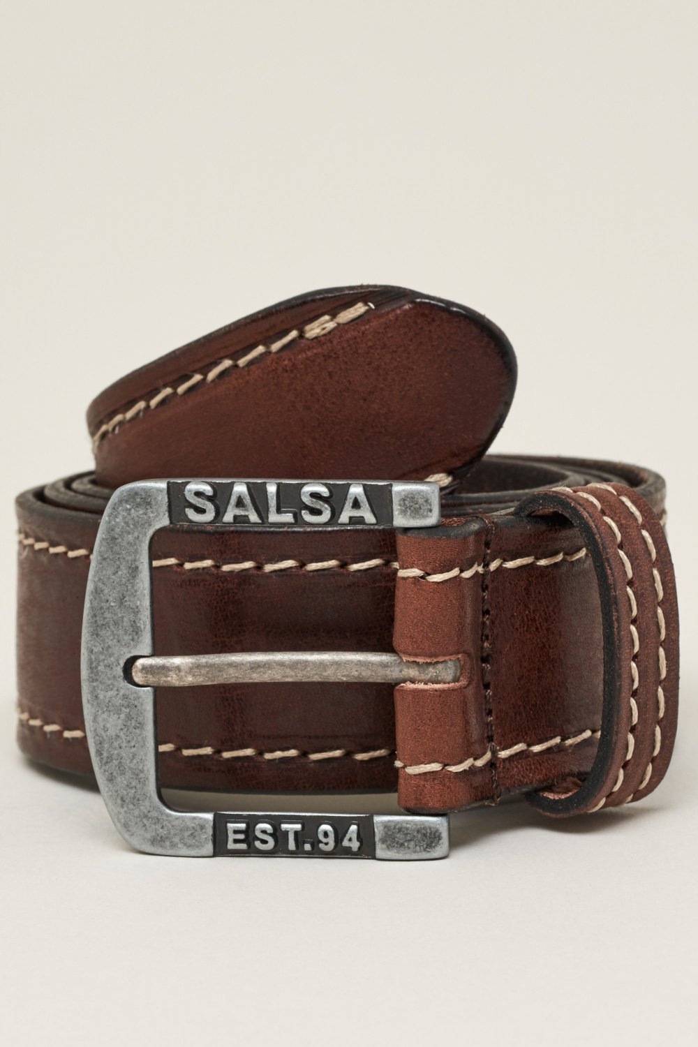 Leather belt with contrast stitching - Salsa