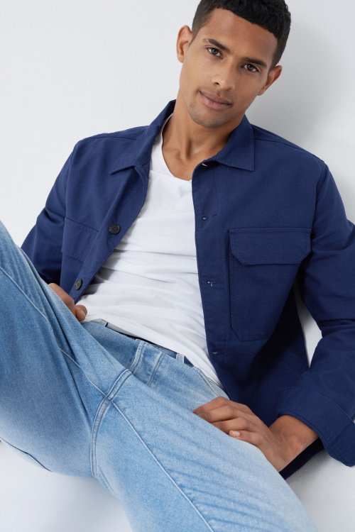Jacket-style overshirt in thick twill