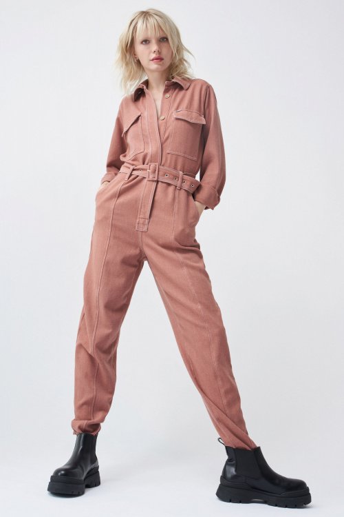 Denim overall jumpsuit style with dye effect