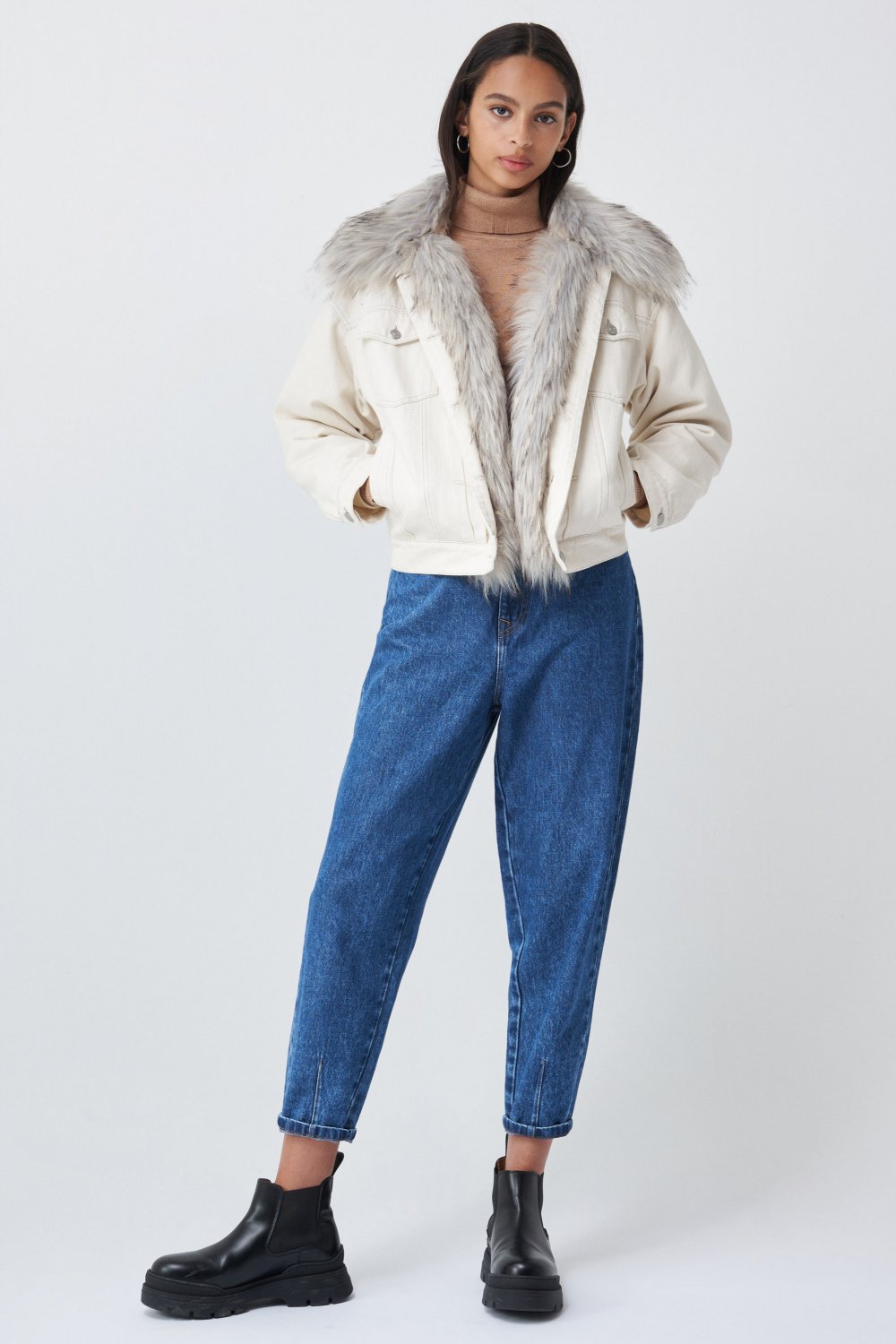 Oversize denim jacket with fur effect - Salsa