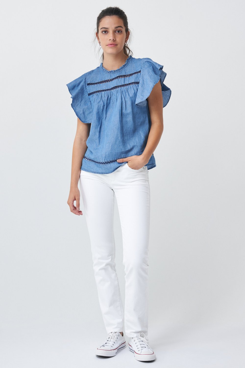 Cotton tunic with frilled sleeves - Salsa