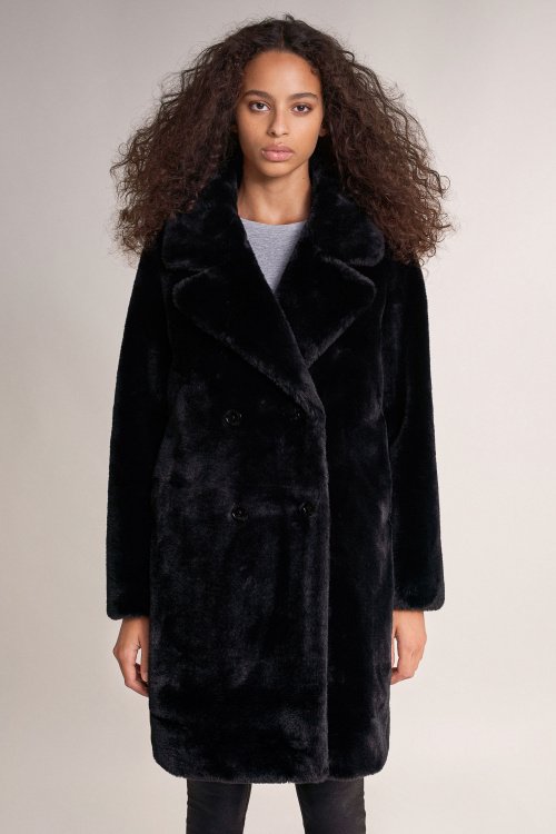 Synthetic Fur Coats Salsa Jeans, Dark Brown Faux Fur Longline Coat