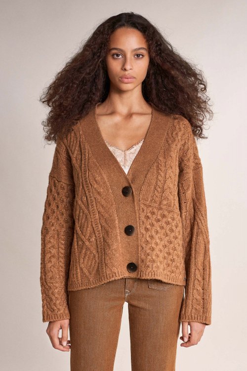 Thick knitted coat with buttons