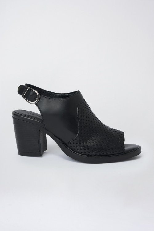 Button-up sandals with perforated effect