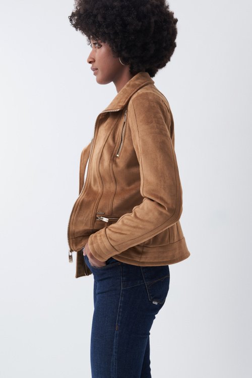 Suede jacket with collar