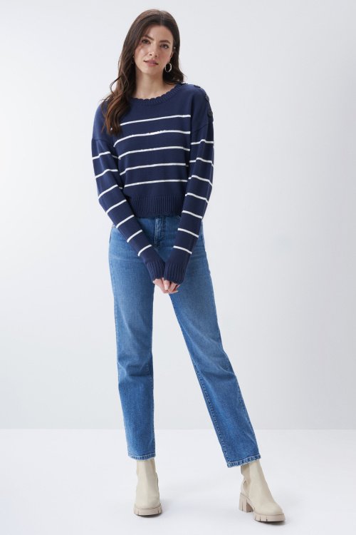 Striped knitted jumper with sequins