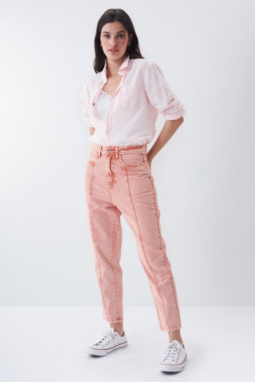 Baggy cropped slim jeans with seam