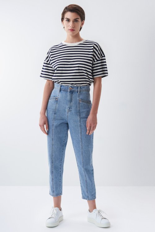 Cropped slim baggy jeans, medium colour | Salsa