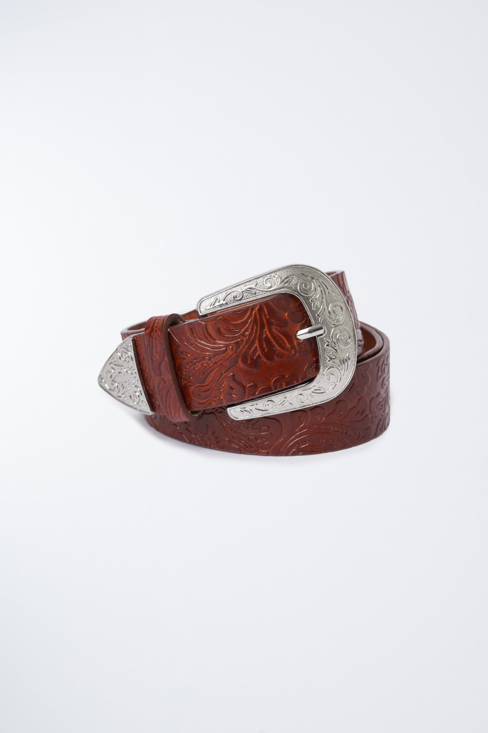 Belt with embossed leather and patterned Texan buckle - Salsa