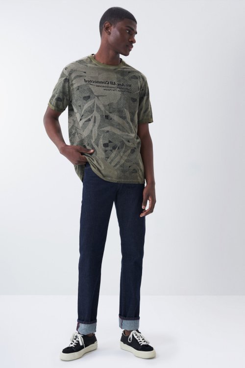 T-shirt with allover leaf print