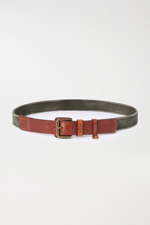 Belt in a mix of leather and canvas