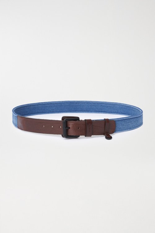 Belt in a mix of leather and canvas