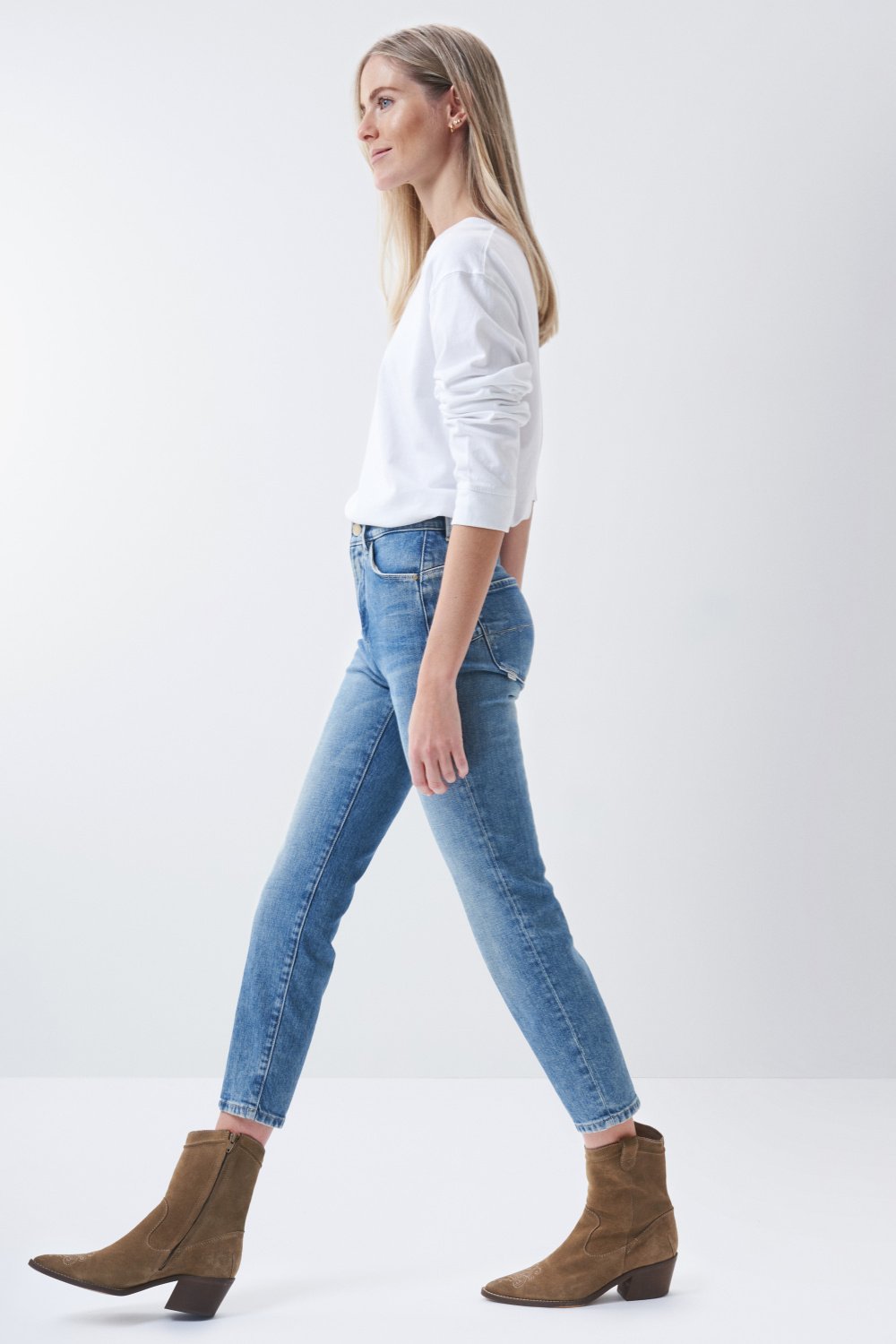 Cropped slim Push In Secret Glamour jeans, washed - Salsa