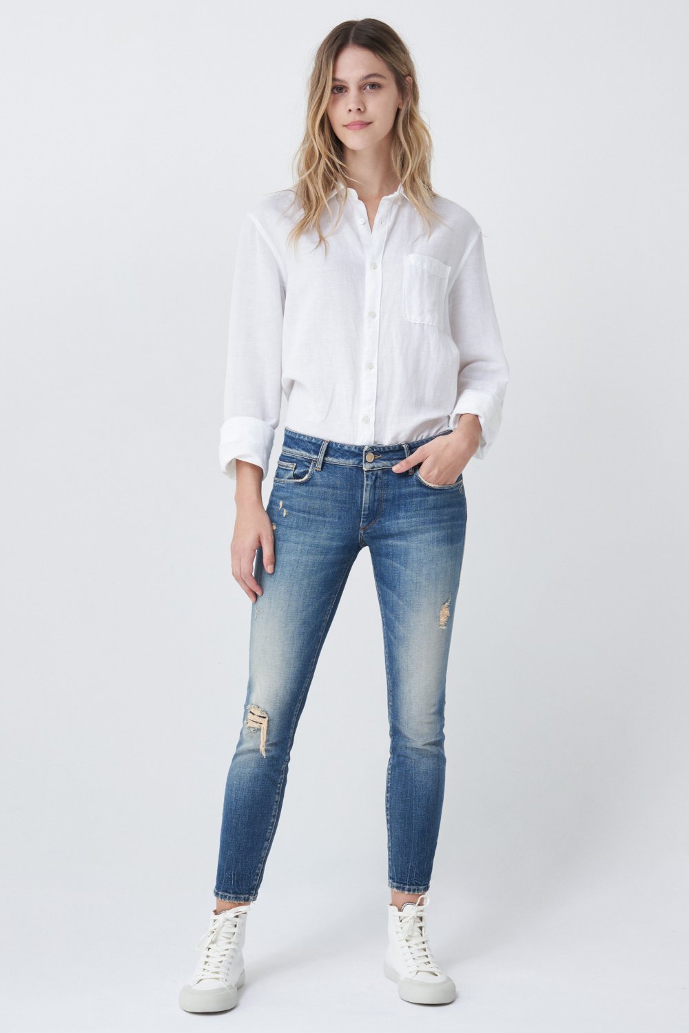 Cropped skinny Push Up Wonder jeans, premium wash with rips - Salsa