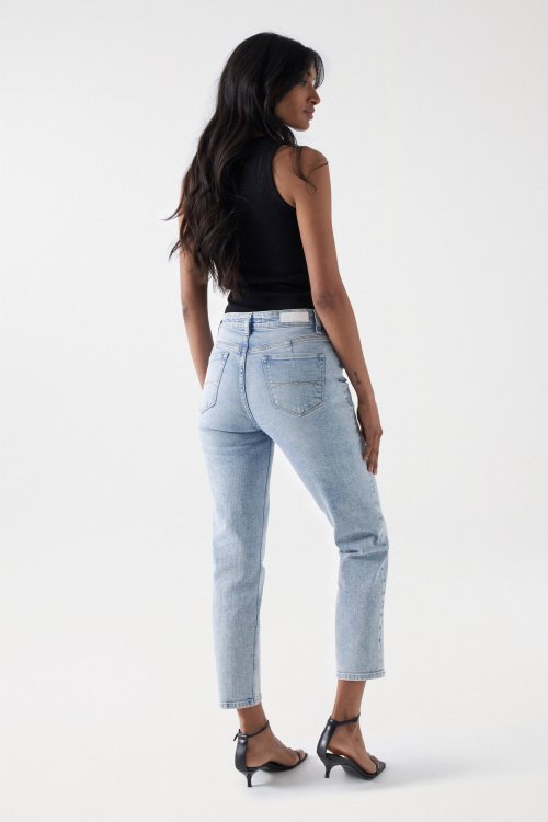 Cropped True-Jeans, Slim, helle Waschung