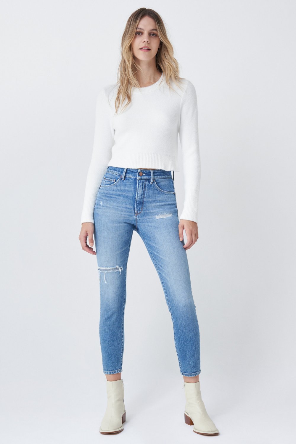 Cropped skinny Push In Secret Glamour jeans, premium wash with rips - Salsa