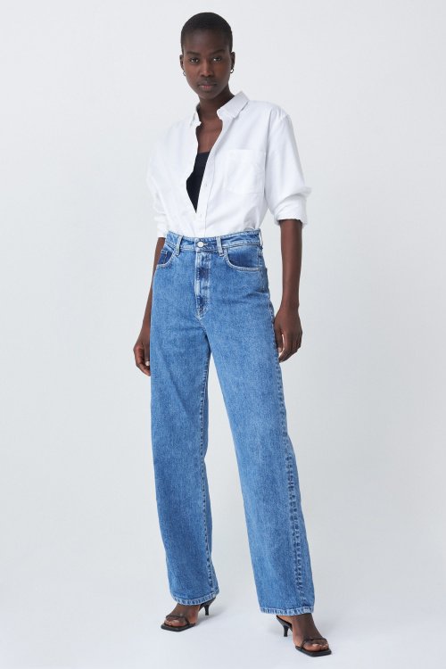 High rise wide jeans, medium colour