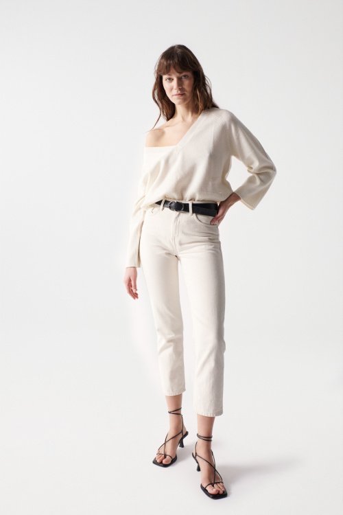 Pantalones Mujer, Pantalón Chino Blanco Natural