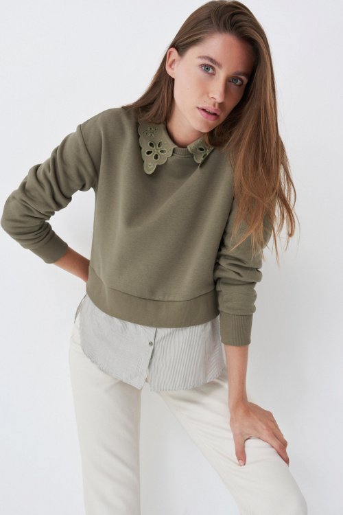 Twofer sweatshirt with broderie anglaise