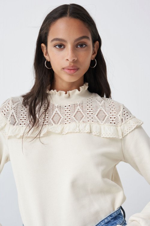 Sweatshirt with lace detail