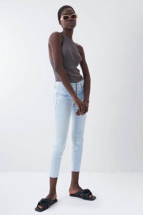 Jean Push Up Mystery cropped skinny avec petite broderie