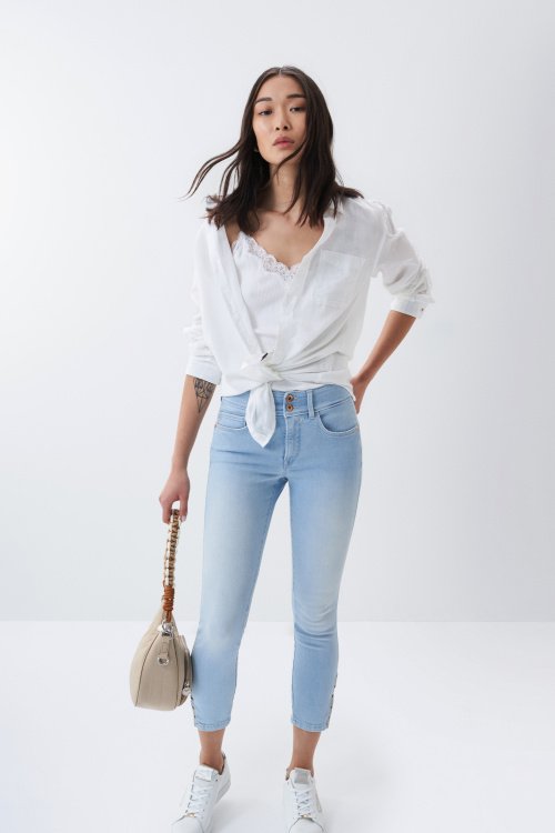 Cropped Push In Secret-Jeans, Skinny, mit Detail am Saum