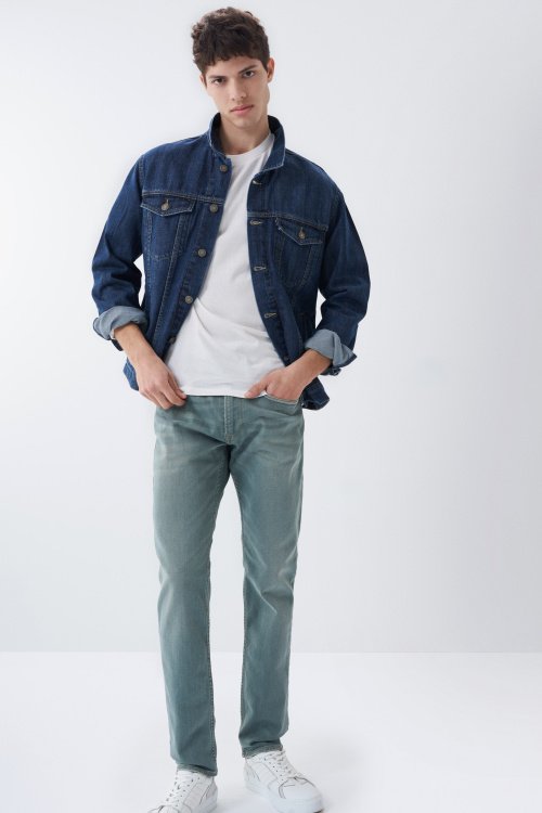 Coloured slim jeans with worn effect