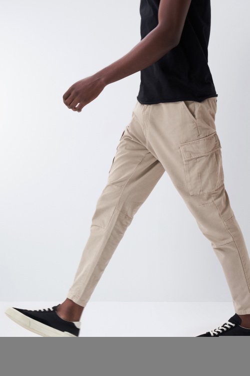 Tapered cargo trousers with worn effect