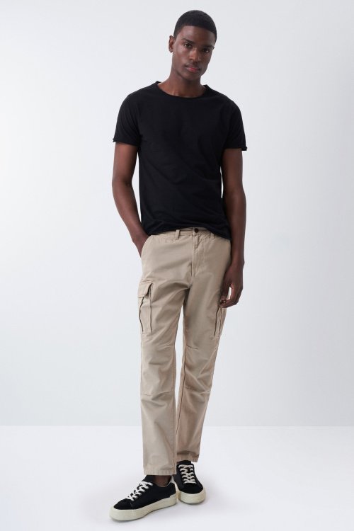 Tapered cargo trousers with worn effect