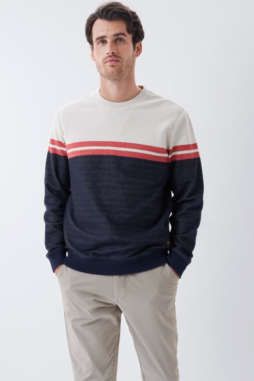 Jumper with panel and stripes