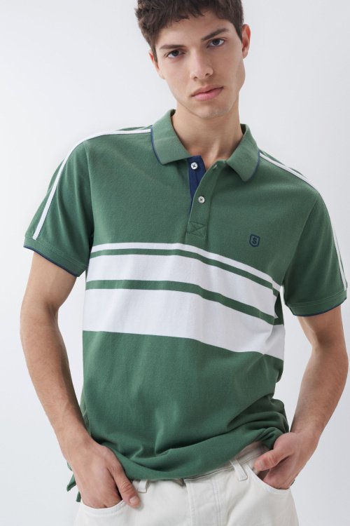 Polo shirt with stripes on the chest and sleeves