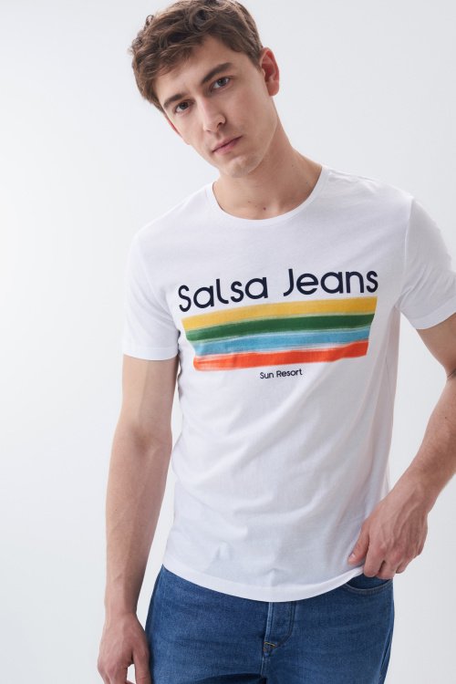 T-shirt with Salsa name and coloured horizontal stripes