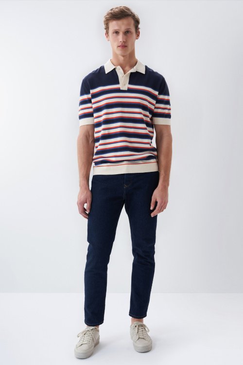 Knit polo shirt with stripes