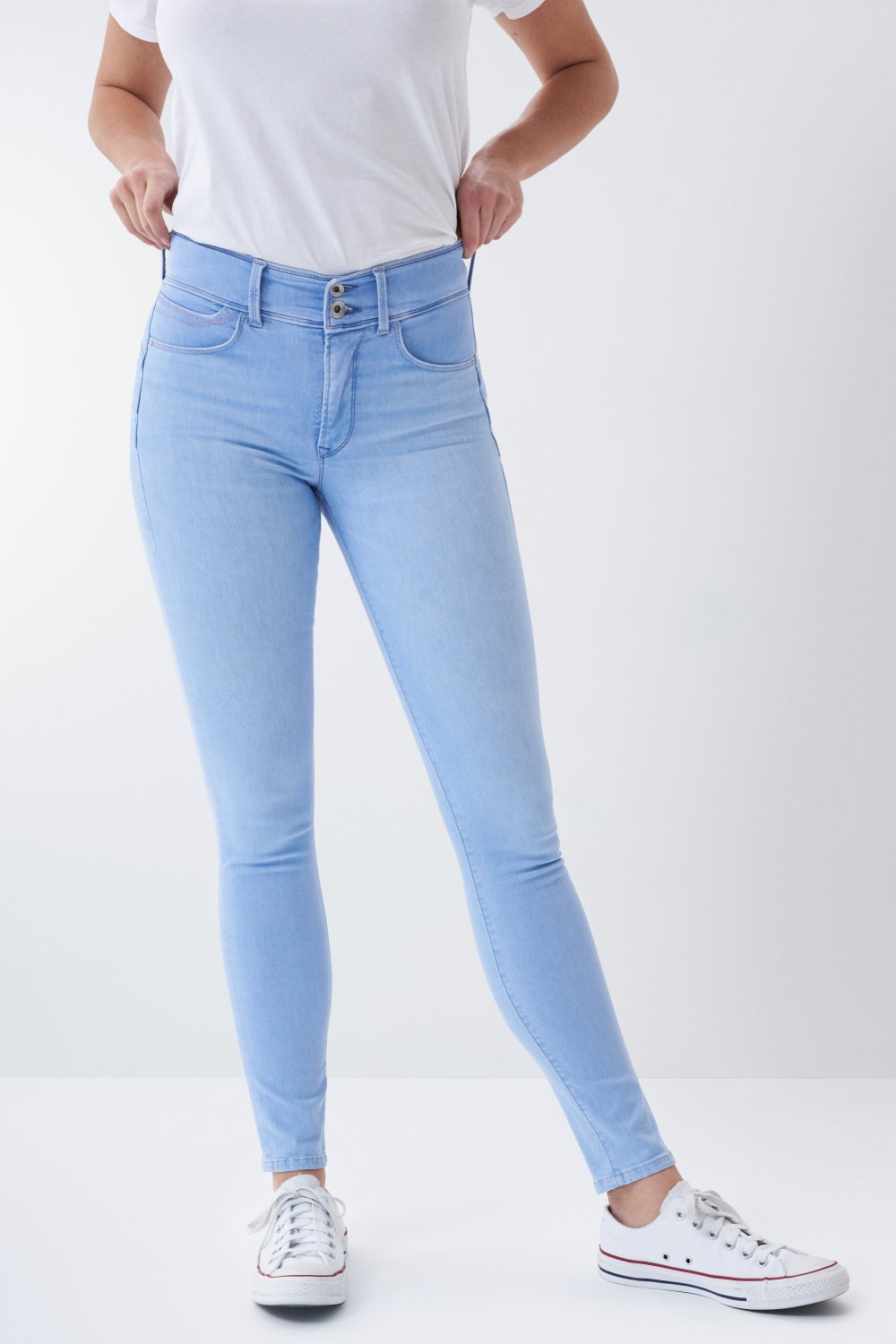 Skinny Push In Secret jeans, light colour, with detail - Salsa