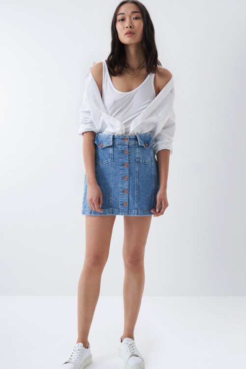 Push In Secret Glamour denim skirt with buttons