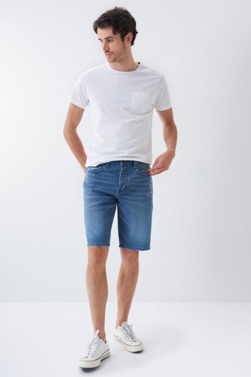 Denim shorts with wash effect