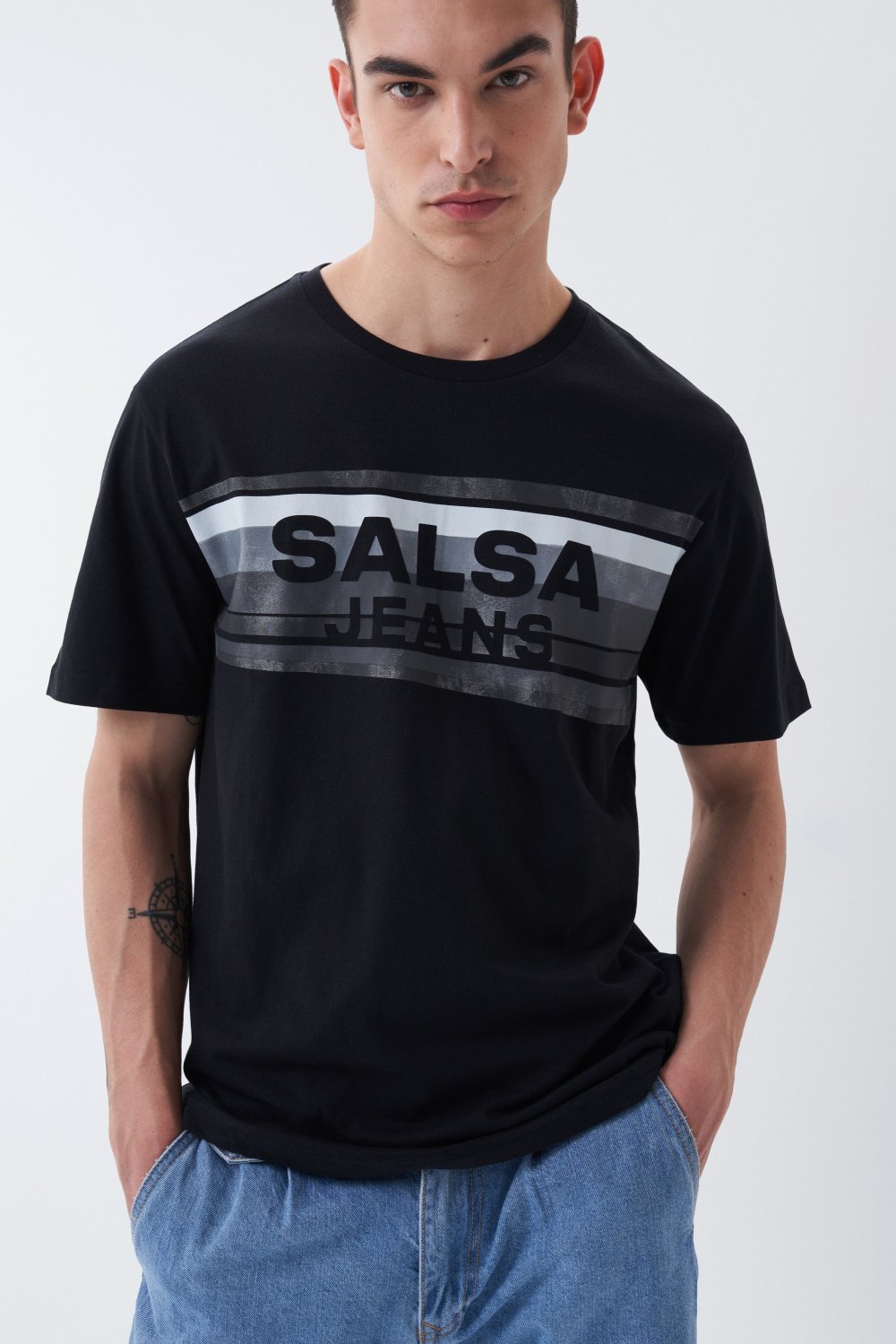 T-Shirt mit Streifen und Markenaufdruck am Brustbereich - Salsa