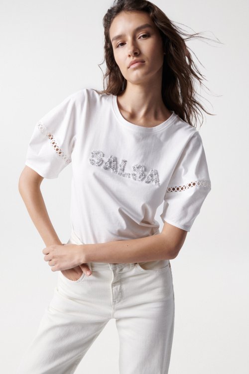 T-shirt with detail of Salsa name in pearls