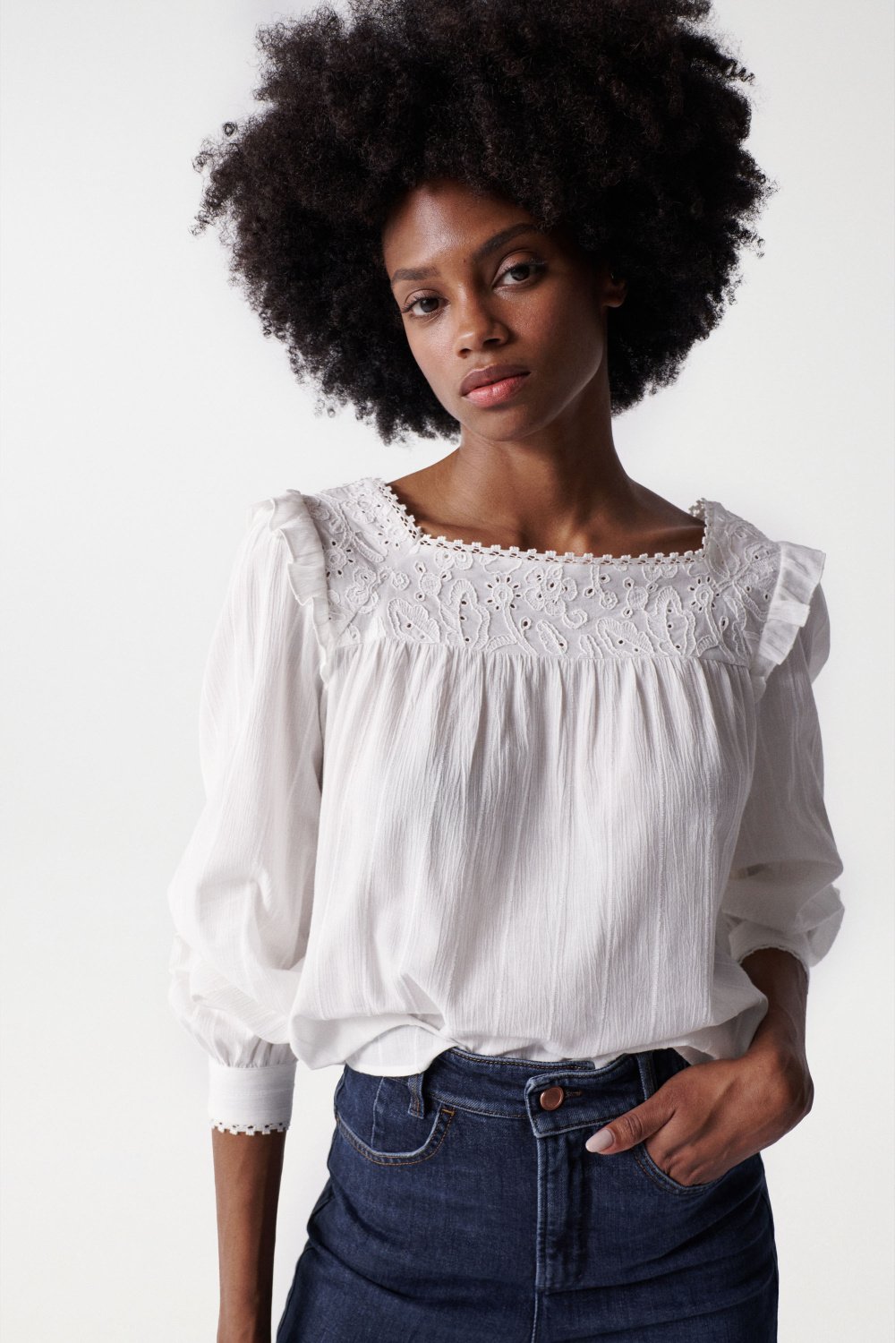 BLOUSE WITH BRODERIE ANGLAISE - Salsa