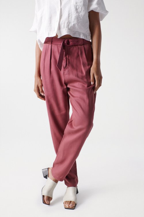Pantalon Baggy cropped en tencel, de couleur